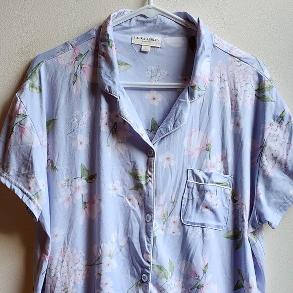 Laura Ashley Purple Floral Button Down Pajama Shirt Size Large - Picture 5 of 14
